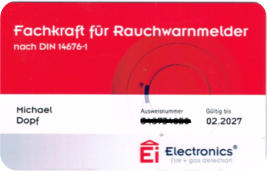 Fachkraftausweis der Firma Ei Electronics